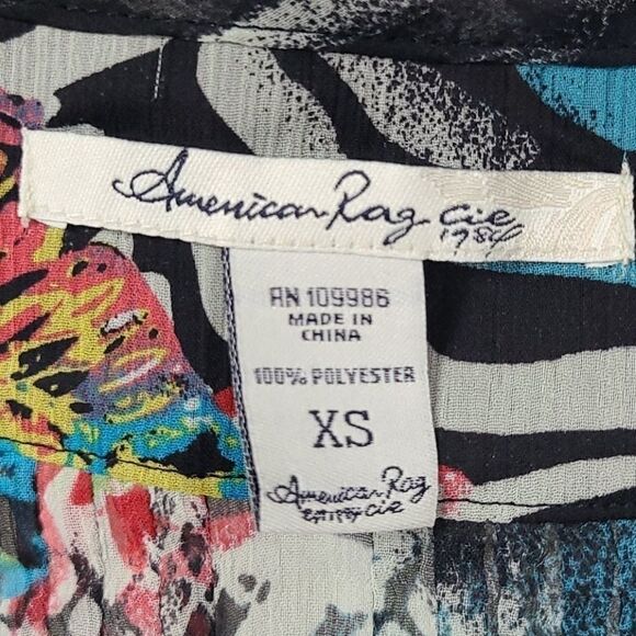 American Rag Mixed Animal Print Sheer Chiffon Pleated Top XS Sleeveless Blouse - Picture 6 of 12